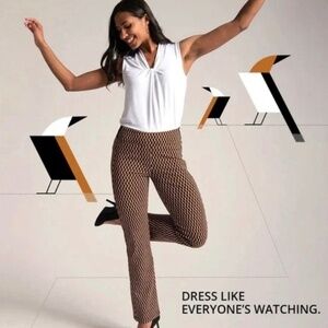 BETABRAND Geometric Chevron Print Yoga Work Pants Side Zippered Pockets US Sz XL